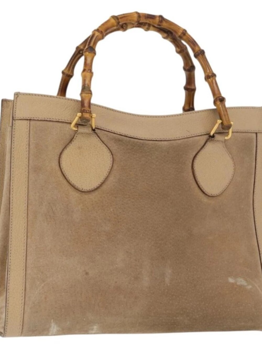 GUCCI Bamboo Hand Bag Suede Beige Gold 002 1186 0260 Auth 166618